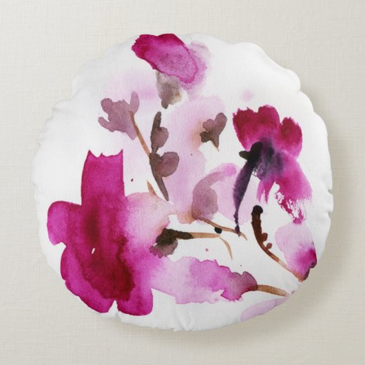 抽象的な花の水彩画の絵画4 ラウンドクッション (正面)
