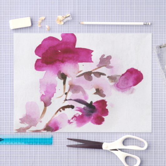 抽象的な花の水彩画の絵画4 薄葉紙 (クラフト)