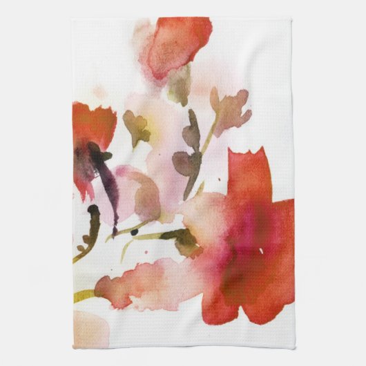 抽象的な花の水彩画の絵画 キッチンタオル (縦)