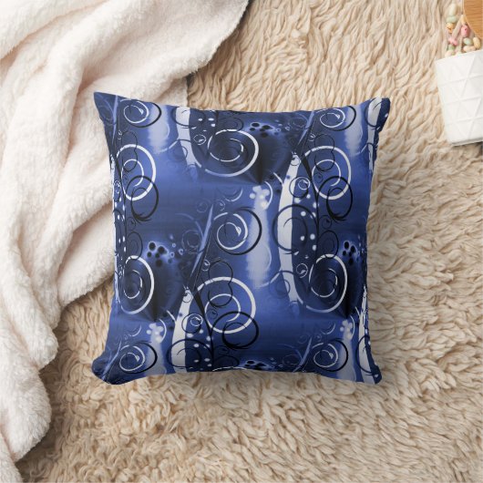 抽象的な花の渦巻の藍色のガーリーなギフト クッション (ブランケット)