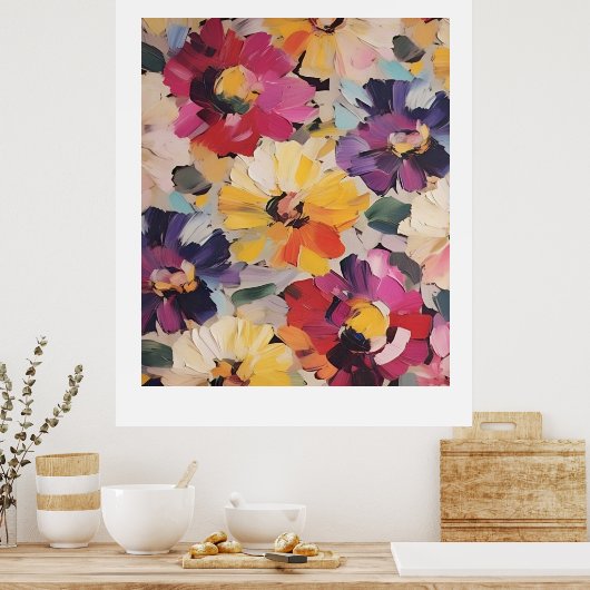 抽象的な花の絵画 ポスター (キッチン)