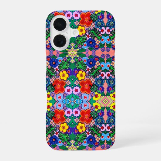 抽象的な花の芸術的なデザイン  iPhone 16ケース (裏面)
