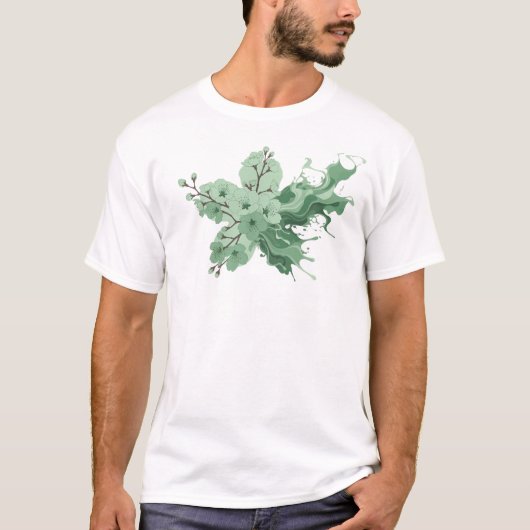 抽象的な花の芸術的表現が目を引く Tシャツ (正面)