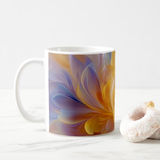 抽象的な花びらが咲き誇るゴールデンシンフォニー コーヒーマグカップ (ドーナツ)