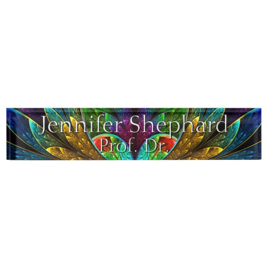 抽象的な花柄のステンドグラスパターン デスクネームプレート (正面)