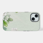 抽象的な花柄の白いカリミア・ラティフォリアの花 iPhone 15ケース (裏面横)