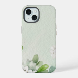 抽象的な花柄の白いカリミア・ラティフォリアの花 iPhone 15ケース