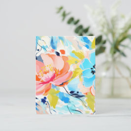 抽象的な花柄の絵画 ポストカード