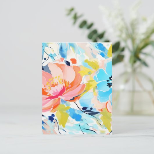 抽象的な花柄の絵画 ポストカード (スタンド正面)