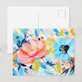 抽象的な花柄の絵画 ポストカード