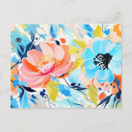 抽象的な花柄の絵画 ポストカード