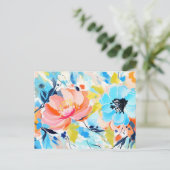 抽象的な花柄の絵画 ポストカード (スタンド正面)