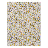 抽象的な花柄の黒と黄色のブロックプリント テーブルクロス (正面)