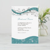 抽象的な花柄及び渦巻の招待-ティール（緑がかった色）及び茶色 招待状 (スタンド正面)