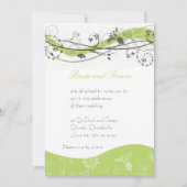 抽象的な花柄及び渦巻の招待-緑及び茶色 招待状 (正面)