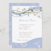 抽象的な花柄及び渦巻の招待-青及び茶色 招待状 (正面/裏面)