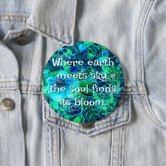 抽象的な花柄 ティール ブルー グリーン オリジナルデザイン 缶バッジ (インサイチュ)