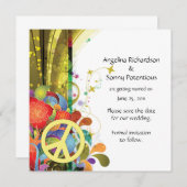 抽象的な花模様およびピースサインは日付を救います セーブザデート (正面/裏面)