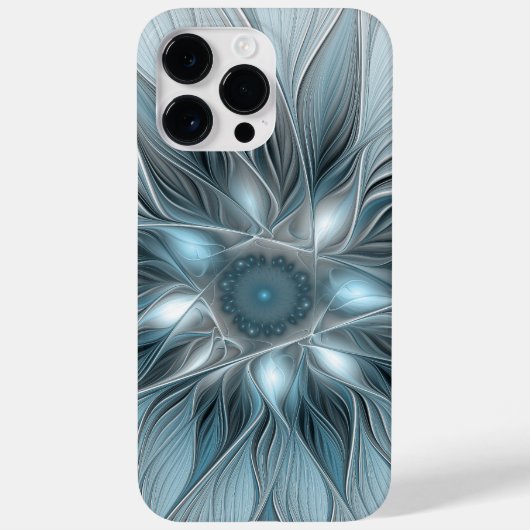 抽象的な花 フラクタル 青 グレー Case-Mate iPhoneケース (裏面)