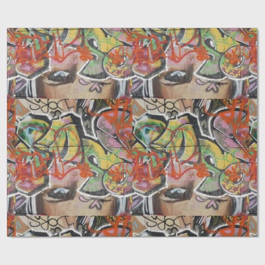 抽象的な落書きの芸術の壁の文字タイプ女性の顔 ラッピングペーパー (フラット)