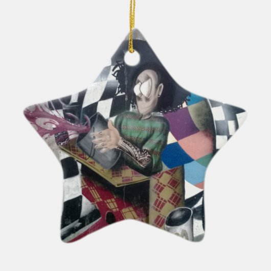 抽象的な落書きアート セラミックオーナメント (正面)