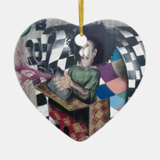 抽象的な落書きアート セラミックオーナメント (正面)