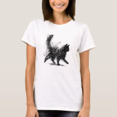 抽象的な落書き猫アート 女性用ホワイトTシャツ Tシャツ (正面)