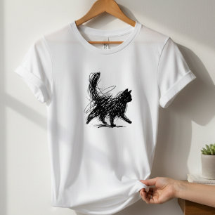 抽象的な落書き猫アート 女性用ホワイトTシャツ Tシャツ