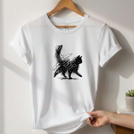 抽象的な落書き猫アート 女性用ホワイトTシャツ Tシャツ