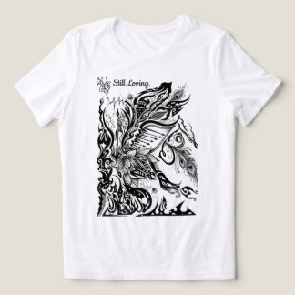 抽象的な蓮と孔雀と音楽のグラフィック トライブレンドTシャツ