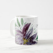 抽象的な蓮のレース 紫の水彩画 コーヒーマグカップ (正面左)