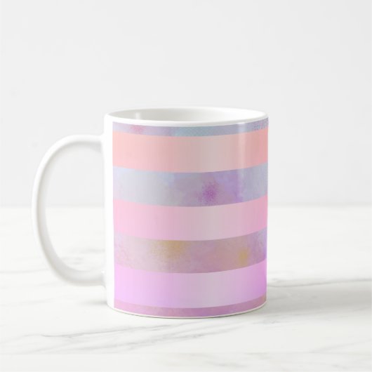 抽象的な虹の花の水彩ストライプ コーヒーマグカップ (左)