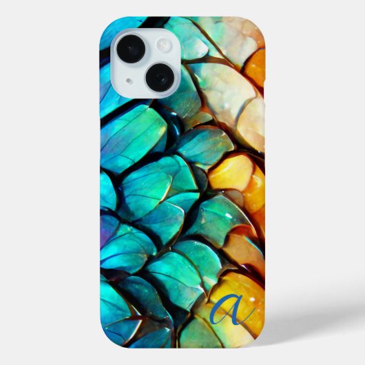 抽象的な虹の魚鱗の高級モノグラム Case-Mate iPhoneケース (裏面)