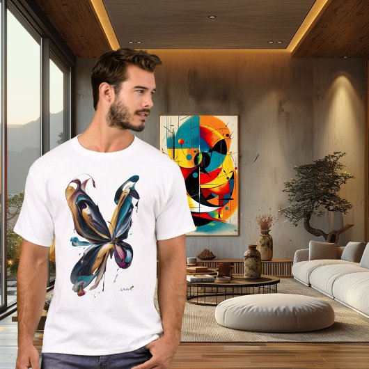 抽象的な蝶のアート - 流れる色彩表現 Tシャツ