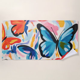 抽象的な蝶の絵画 ビーチタオル