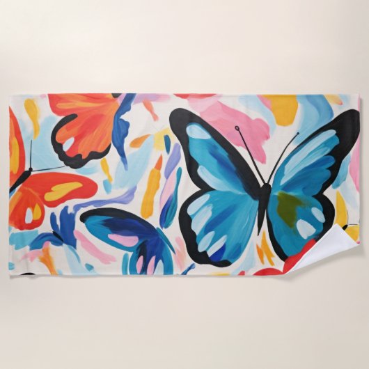 抽象的な蝶の絵画 ビーチタオル (正面)