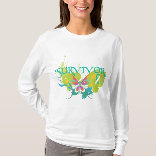抽象的な蝶子宮頸癌・の生存者 Tシャツ (正面)