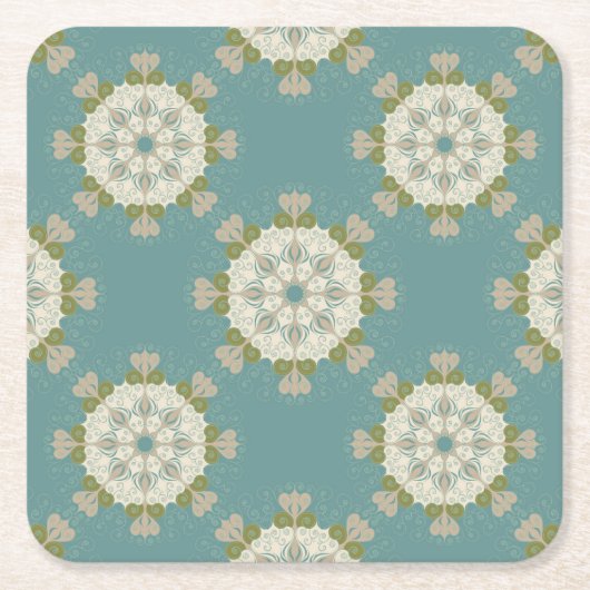 抽象的な要素が付いているダマスク織パターン スクエアペーパーコースター (正面)