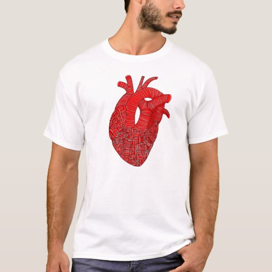 抽象的な解剖学的ハートの線画 Tシャツ (正面)