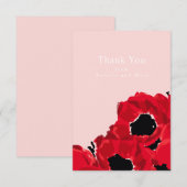 抽象的な赤いバラとポピー サンキューカード (正面/裏面)