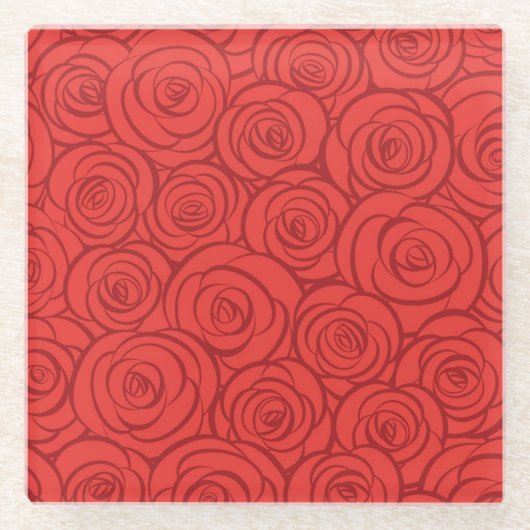 抽象的な赤いバラの背景 ガラスコースター (正面)