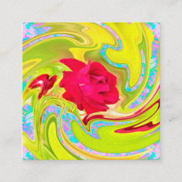抽象的な赤いバラの黄色とアクアの渦巻き 割引カード