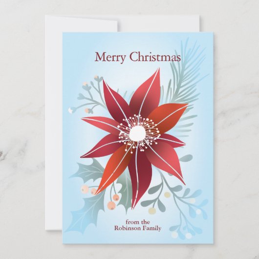 抽象的な赤いポインセチアの冬の花のクリスマス シーズンカード (正面)