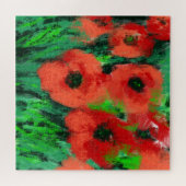 抽象的な赤いポピー花の絵画 ジグソーパズル (横)