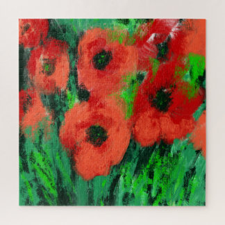 抽象的な赤いポピー花の絵画 ジグソーパズル
