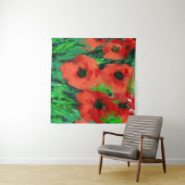 抽象的な赤いポピー花の絵画 タペストリー (インサイチュ(横))