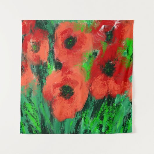 抽象的な赤いポピー花の絵画 タペストリー (正面)