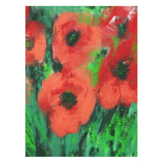 抽象的な赤いポピー花の絵画 テーブルクロス