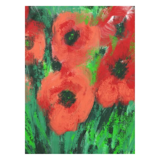抽象的な赤いポピー花の絵画 テーブルクロス (正面)