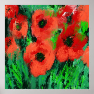抽象的な赤いポピー花の絵画 ポスター